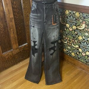 RISEN HIGH RISE STRAIGHT Black Denim Distressed